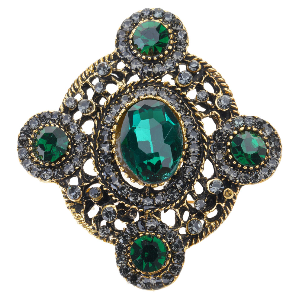 Green Bowknot Heart Oval Shape Brooch Adorned With Rhinestones