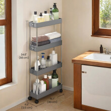 Utility Rolling Cart, 4-Tier Storage Trolley with Wheels, for Kitchen or Office, Space-Saving, Gray
