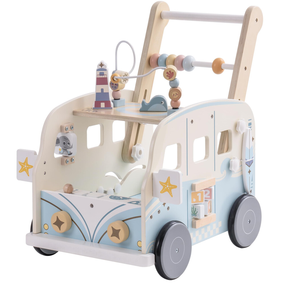 Robud Wooden Baby Walker For Toddlers, Wooden Baby Toys Push Along Baby Educational Toy Activity Walkers, Motor Skills Walker Kids Gifts For Boys Gir