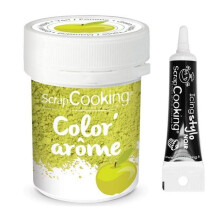 Corante alimentar verde sabor maçã 10 g + Caneta de glacê preta