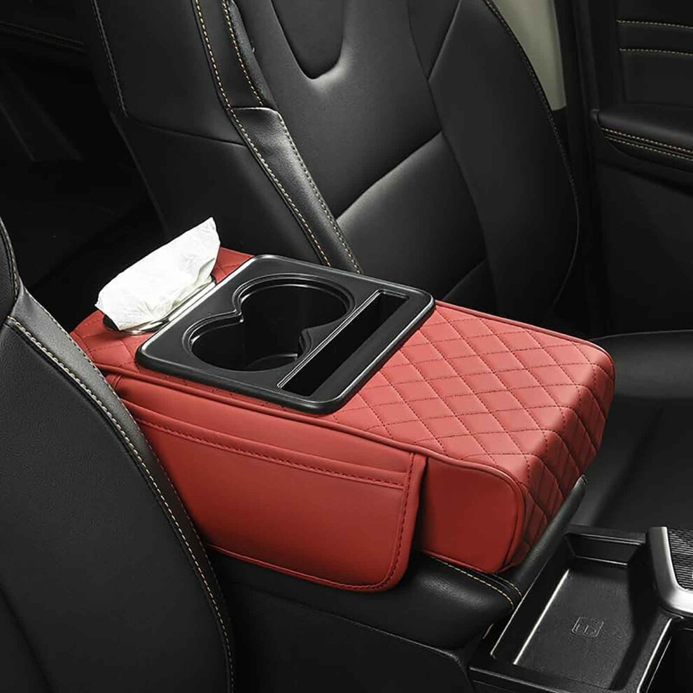Car Armrest Pad For Hyundai Ix35 20102019, Center Console Storage Box With 2 Cup Holders And Tissue Box, G/ Red 9189345915789