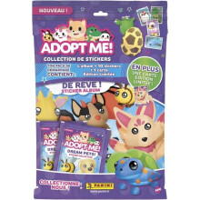 Pacote de início - PANINI - Adopt Me! Roblox - Álbum + 2 envelopes - 1 carta edição limitada - 10 adesivos