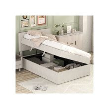 Lit simple - MUVOE - 90 x 200 cm - Beige - Rangement sous le lit - Design minimaliste