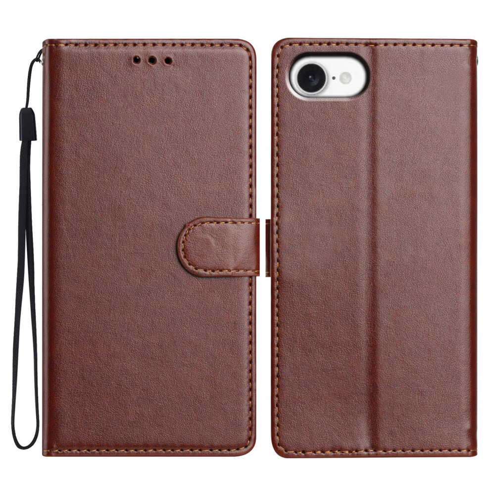 (Iphone 16E, ) For Iphone 16E Leather Case Wallet Stand Phone Cover With Handy Strap Brown 6914286816528