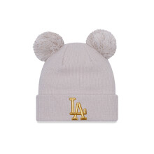 LA Dodgers Beanie Knitted Rib Pom Pom New Era Womens Chalk