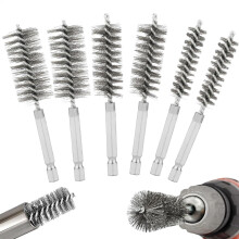 Wire brush for drills, drill hole cleaning brush set with hex shank