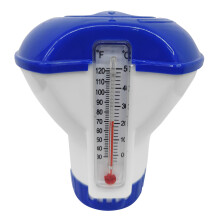 5-Inch Pool Spa Chlorine Tablet Dispenser Float with Thermometer, 12x12cm, White & Blue