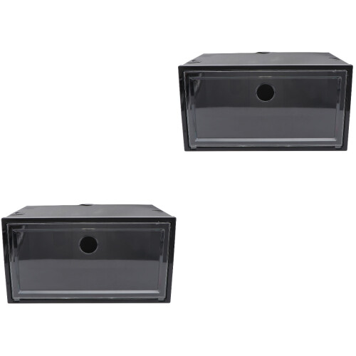 2Pcs Simple Black Shoes Storage Box Plastic with Easy Side Opening 2