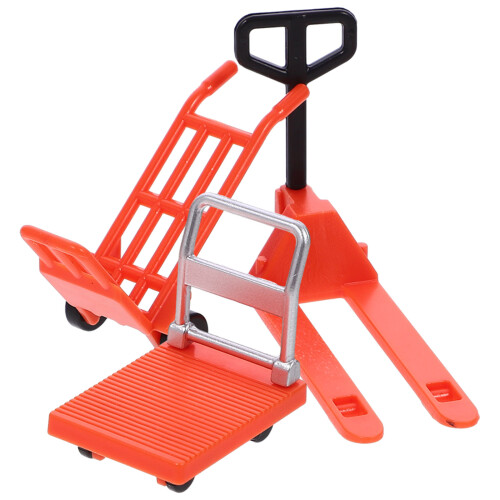 4Sets Orange Mini Platform Cart Forklift Hand Trolley Plastic Toy 2