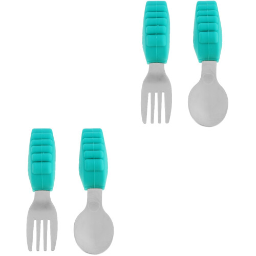 2Sets Green Baby Utensil Stainless Steel Fork Spoon Training Tableware 2