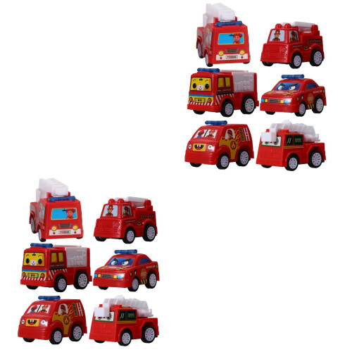 2Sets Red Fire Engine Model Push and Go Car Toys for Educational Play 2