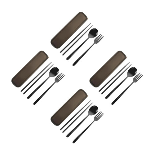 4Sets Black Stainless Steel Flatware Serving Kit for Students 2