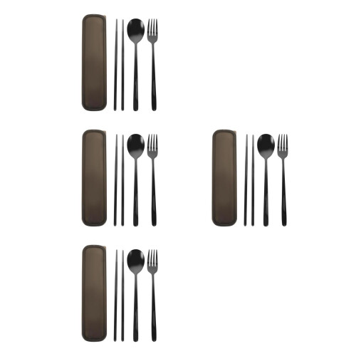 4Sets Black Stainless Steel Flatware Serving Kit for Students 1
