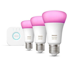 Philips Hue White and Color Ambiance, Startpaket mit 3 E27-Lampen, 75W, Bluetooth, funktioniert mit Alexa, Google und Homekit