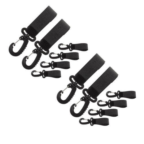 12Pcs Black Rotatable Stroller Hooks for Hanging Diaper Bags and Keys 1