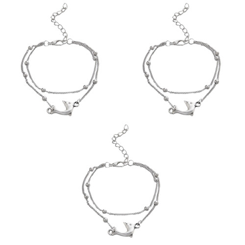 3Pcs Adjustable Silver Metal Anklet Double Layer Chain Foot Jewelry 2
