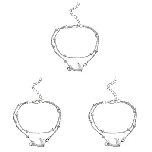 3Pcs Adjustable Silver Metal Anklet Double Layer Chain Foot Jewelry 1