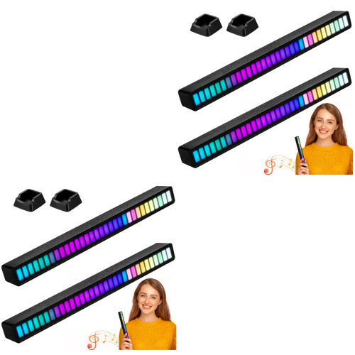 4St Zwart LED Lichtbalk Set, Geluid Geactiveerde Sfeerverlichting 1