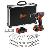 Kit trapano avvitatore senza filo - 18V - BLACK+DECKER - BDCDC18BAFC-QW - 2 batterie - caricabatterie - valigetta + 80 accessori