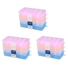Pack of 12Pcs Plastic Jewelry Box Organizer Storage Container with Adjustable Dividers 15 Grids