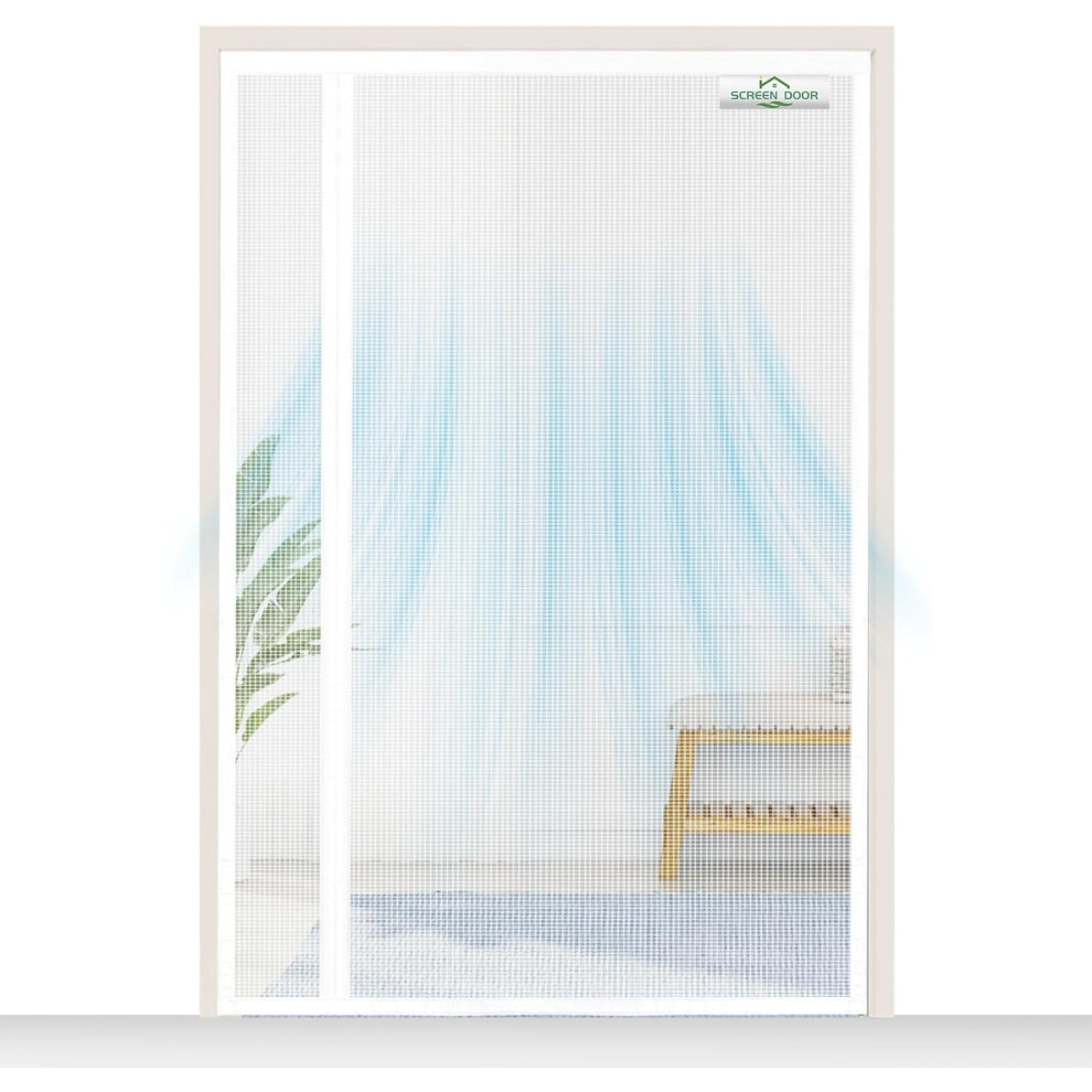 White Magnetic Mesh Screen For Balcony Doors 110 X 240Cm - Side Opening Insect Net With Silent Auto-Close & Easy No-Drill Fit 5902362829815