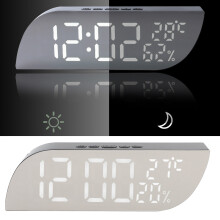 Digitale Weckuhr mit Temperatur/Luftfeuchtigkeit, LED-Spiegel, Weiß