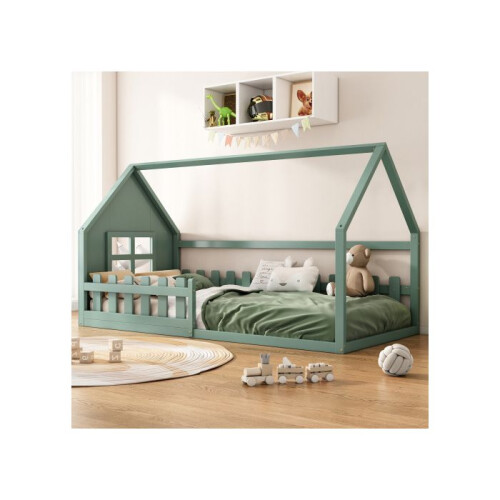 90*200cm lit plat, lit d'enfant, barre de maison, vert