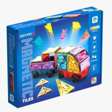 Magnetic Tiles - GEOMAG - Tiles Gems Vehicles - 24 pieces - Crystal effect - From 3 years old