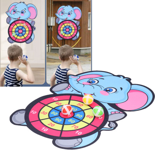 Children Elephant Hook and Loop Dartboard Set with 3 Stick Balls