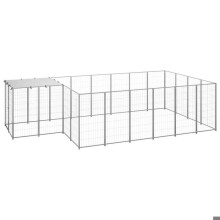 Chenil exterior cage cercado parque animais cachorro prateado 8,47 m² aço 02_0000303