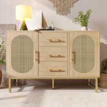Cômoda - MUVOE - 3 gavetas - 2 portas - Rattan - 120 x 40 x 74 cm