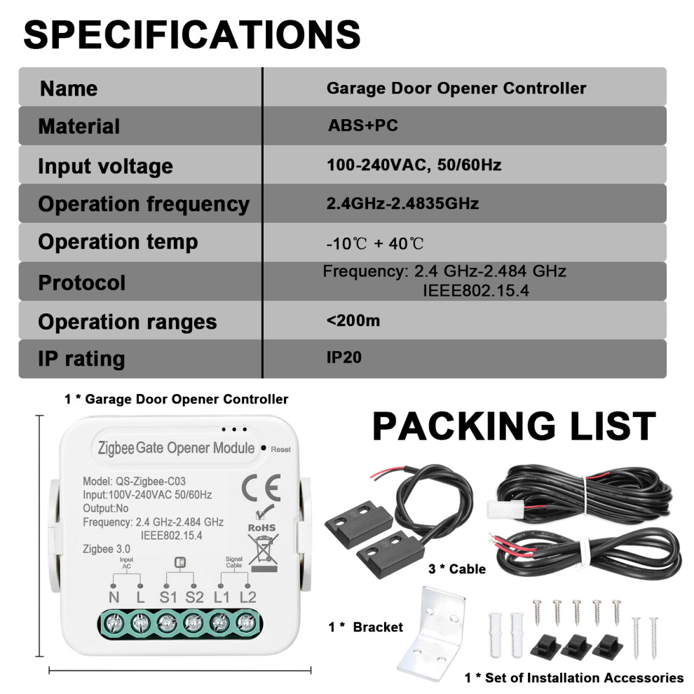 Tuya Zigbee Garage Door Controller, Remotely Operate App & Voice Control 6941386657331