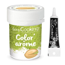 Corante alimentar verde aroma pistache 10 g + Caneta para decoração de bolos preta