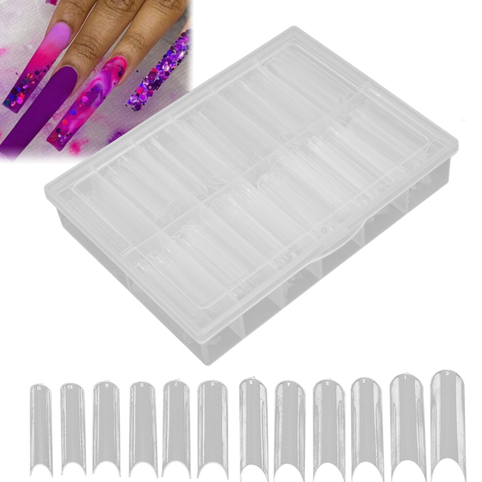 240pcs Extra Long Clear False Nail Tips, PMMA, Various Sizes