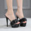 1Paire Sandales Talon Noir PVC Décor Fluffy Mode 5