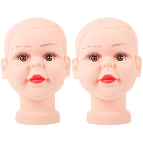 2Pièces Tête Mannequin Beige En PVC Support Pour Salon 2