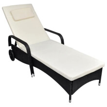 Silla de playa reclinable - Negro - Acero lacado - Cojines extraíbles - Respaldo ajustable - Resistente a los rayos UV