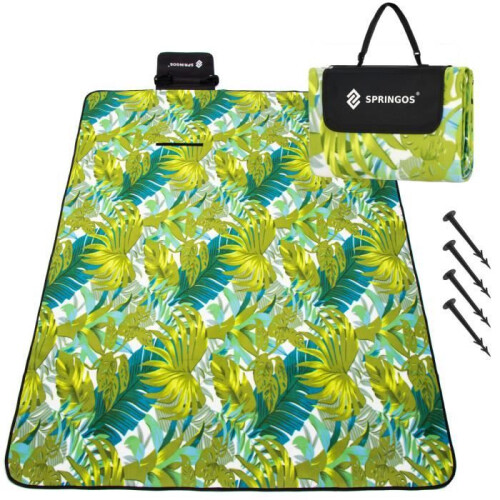 Picknickdecke - SPRINGOS - 200x200cm - Wasserfest - Tragbar - Blattmuster