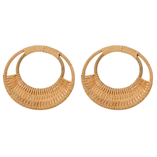 2Pcs Brown Bamboo Circle Bag Strap Handle for DIY Handbag Use 1