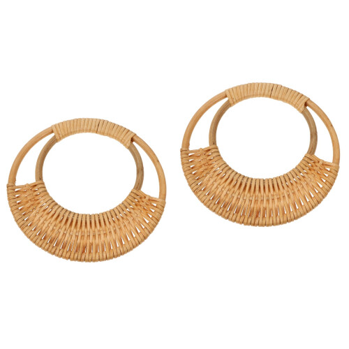 2Pcs Brown Bamboo Circle Bag Strap Handle for DIY Handbag Use 2