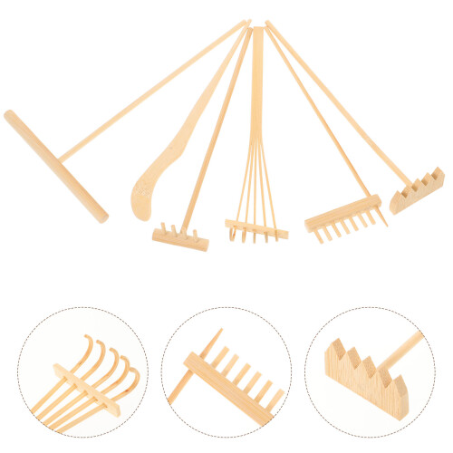 3Sets Bamboo Sand Rakes Mini Tea Set Decor Assorted Color 1