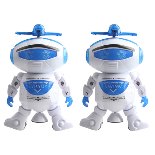 2Pcs White Dancing Robot Toy with Colorful Lights and 1