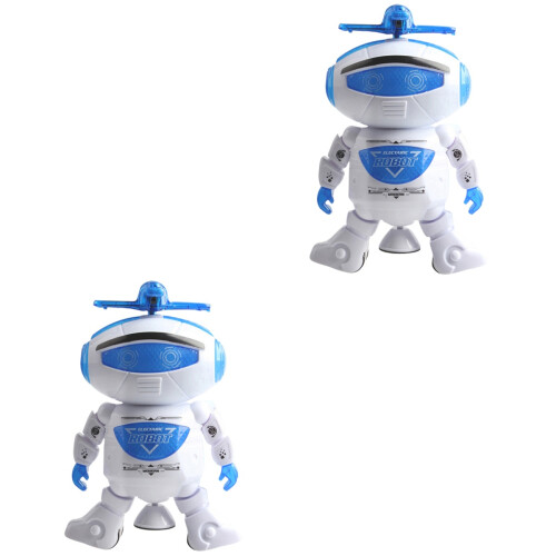 2Pcs White Dancing Robot Toy with Colorful Lights and 2
