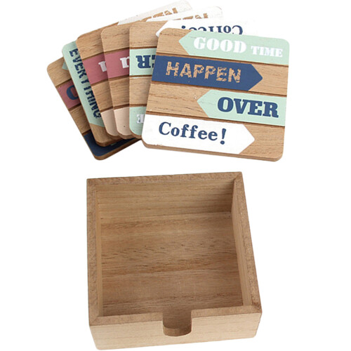 4Sets Wood Cup Coasters with Holder Square Mats for Table