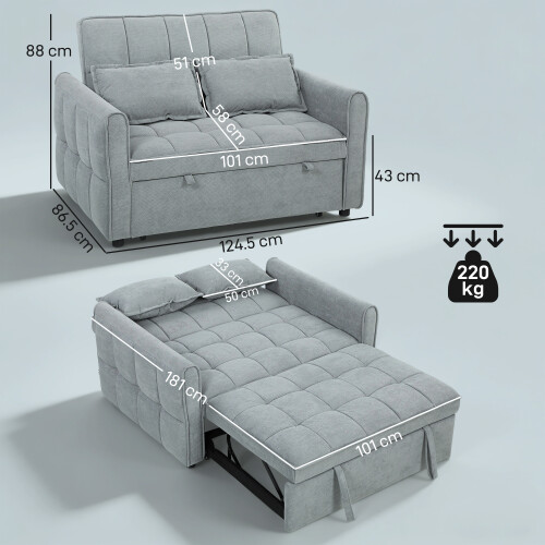 Homcom HOMCOM 2 Seater Sofa Bed, 3-in-1 Sleeper Sofa with Adjustable Backrest 2