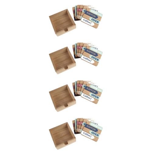 4Sets Wood Cup Coasters with Holder Square Mats for Table 1