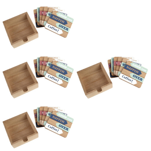 4Sets Wood Cup Coasters with Holder Square Mats for Table 2