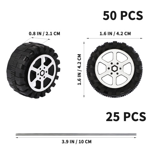 4Sets Model Car Plastic Toy Wheels with Axles for Craft Projects 1