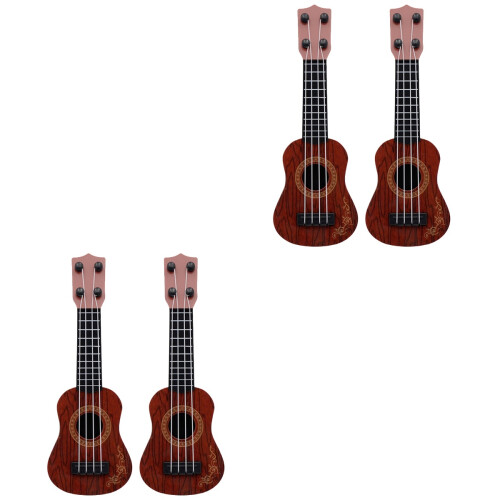 4St Plastic Kindergitaar Speelgoed Educatief Bruin Model 1