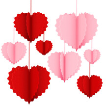 8Pcs Valentines Decoration Foldable Paper Heart-red pink